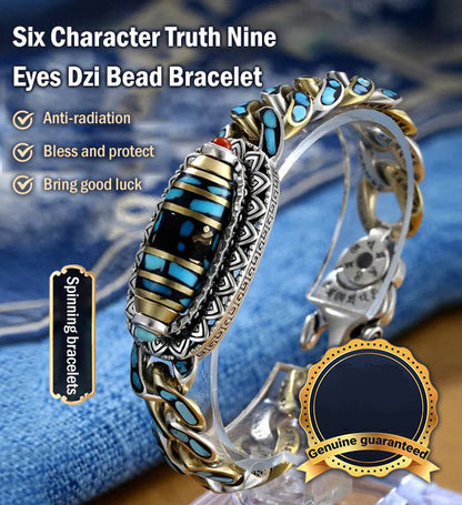 🎁Pulsera de cuentas Dzi de turquesa con de seis caracteres y nueve ojos