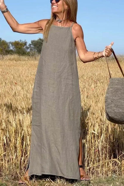 🔥Limited time offer🔥Solid color sleeveless halter linen casual dress for women👗