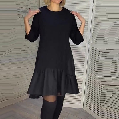 🎄Descuento navideño 52%🎄Vestido negro elegante holgado plisado con mangas de siete puntas