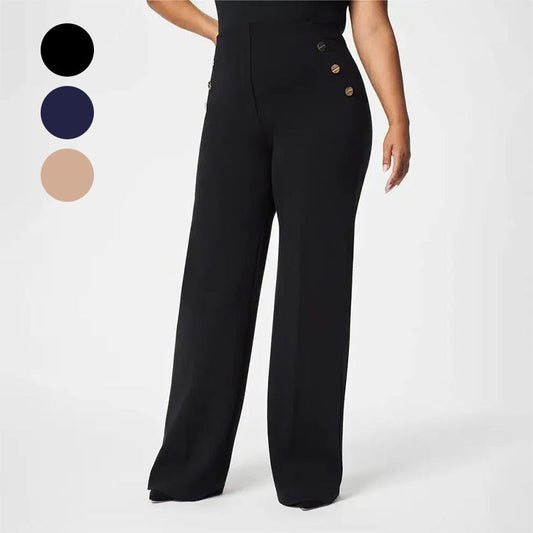 🔥Gran oferta🔥Pantalones de pierna ancha y cintura alta, elásticos, de talla grande, para mujer