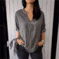 Disfrute de un descuento del 50% de inmediato 🌟 Blusa de cuello V de color sólido transpirable casual