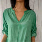 Disfrute de un descuento del 50% de inmediato 🌟 Blusa de cuello V de color sólido transpirable casual