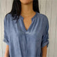 Disfrute de un descuento del 50% de inmediato 🌟 Blusa de cuello V de color sólido transpirable casual
