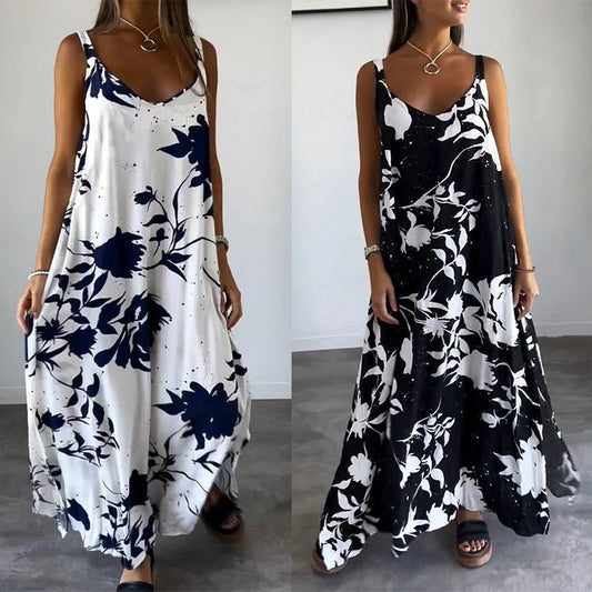 Vestido fluido sin mangas con tirantes finos y estampado floral para mujer