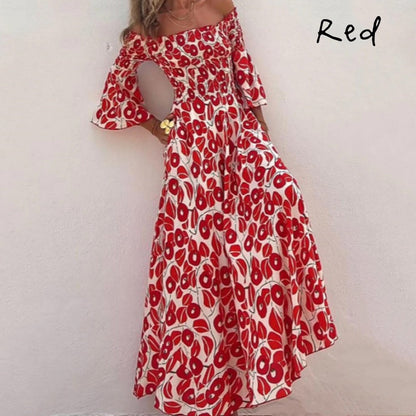 💕VENTA CALIENTE 2024💕Vestido largo floral con hombros descubiertos y mangas acampanadas