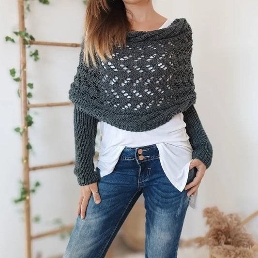 🔥Último día 38% de descuento🧶Poncho de punto con recortes para mujer