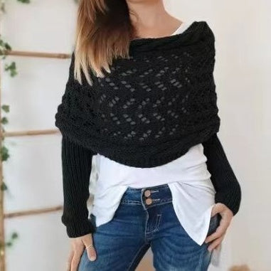 🔥Último día 38% de descuento🧶Poncho de punto con recortes para mujer