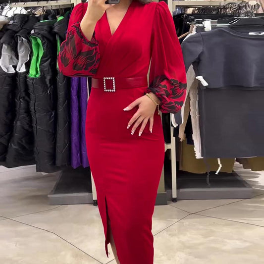 Black Friday Hot Sales - 51% DE DESCUENTO🔥Elegante Vestido de Mujer con Escote en V en Rojo